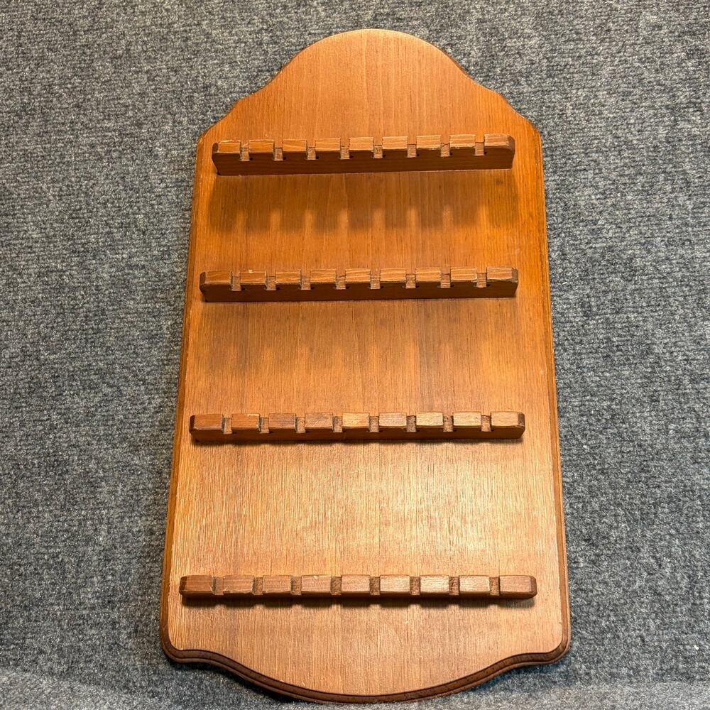 Vintage Wooden Souvenir Collector Spoon Wall Display Rack Holder 4 Tier 32 slot